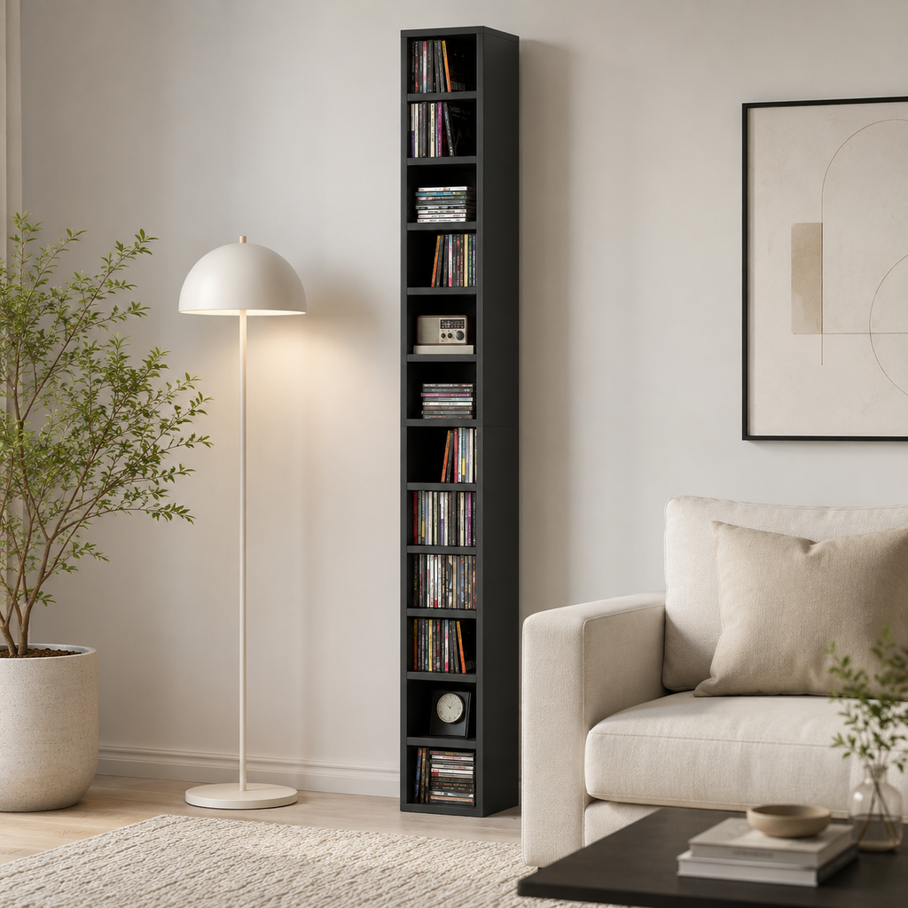 204 CD Tall Narrow Media Storage Tower - Black