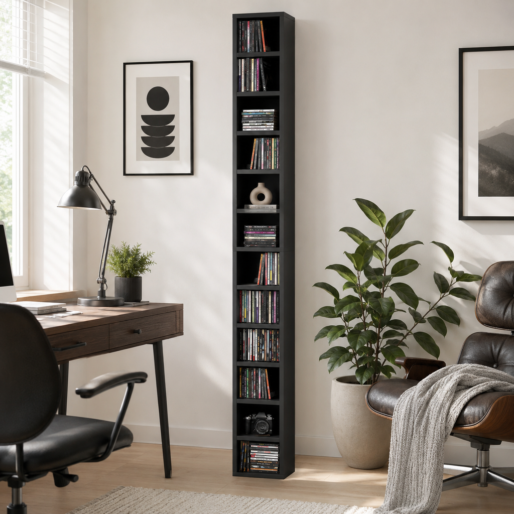 204 CD Tall Narrow Media Storage Tower - Black