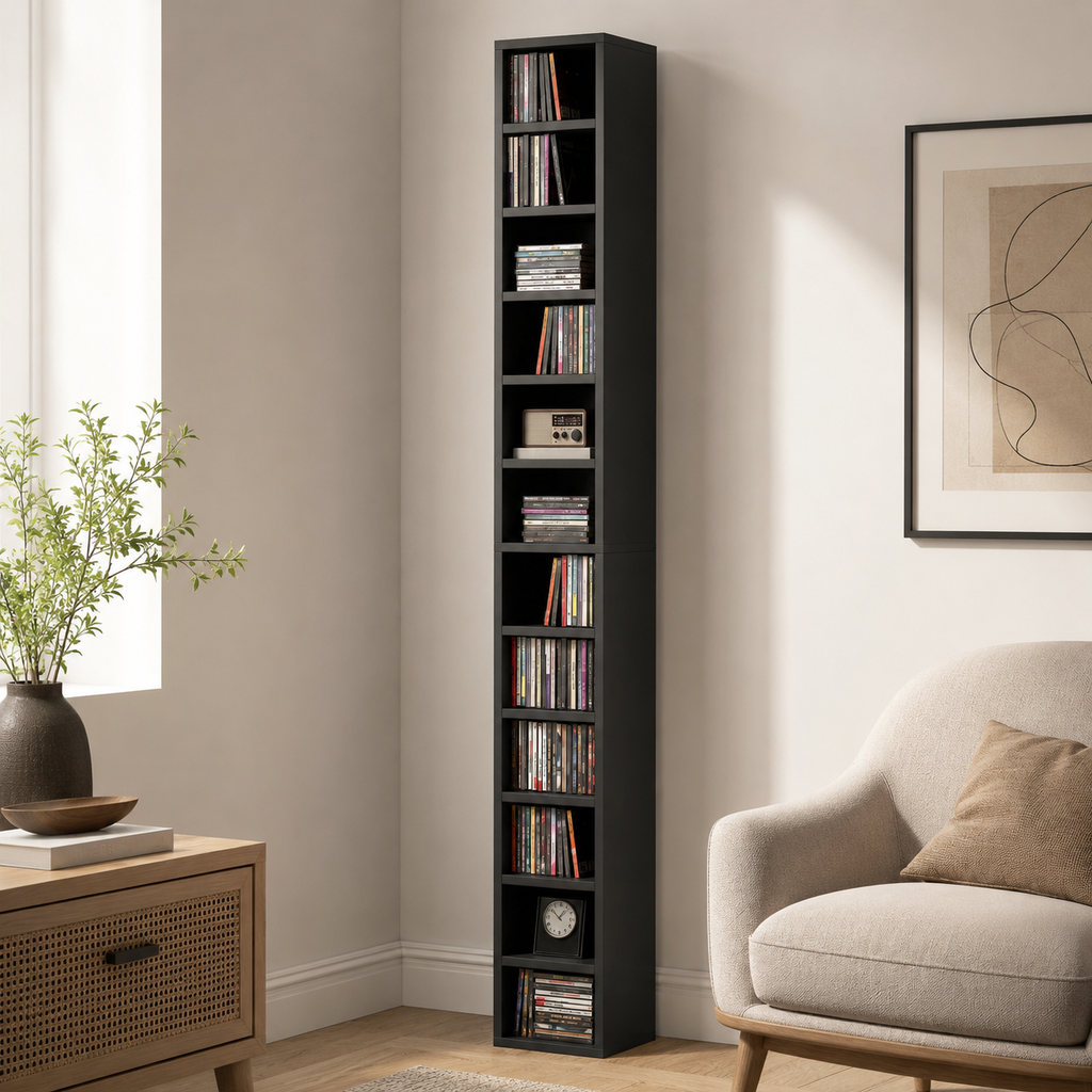 204 CD Tall Narrow Media Storage Tower - Black