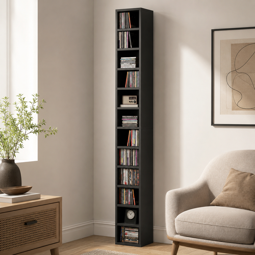204 CD Tall Narrow Media Storage Tower - Black