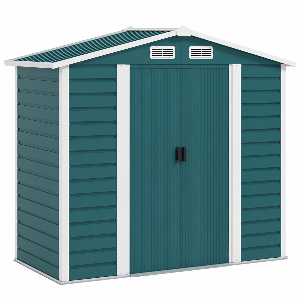 Metal Garden Shed 7 x 4ft – Outdoor Storage Shed with Lockable Double Doors &amp; Foundation Kit, Green