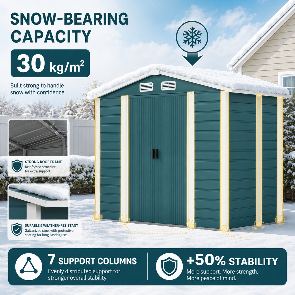 Metal Garden Shed 7 x 4ft – Outdoor Storage Shed with Lockable Double Doors &amp; Foundation Kit, Green