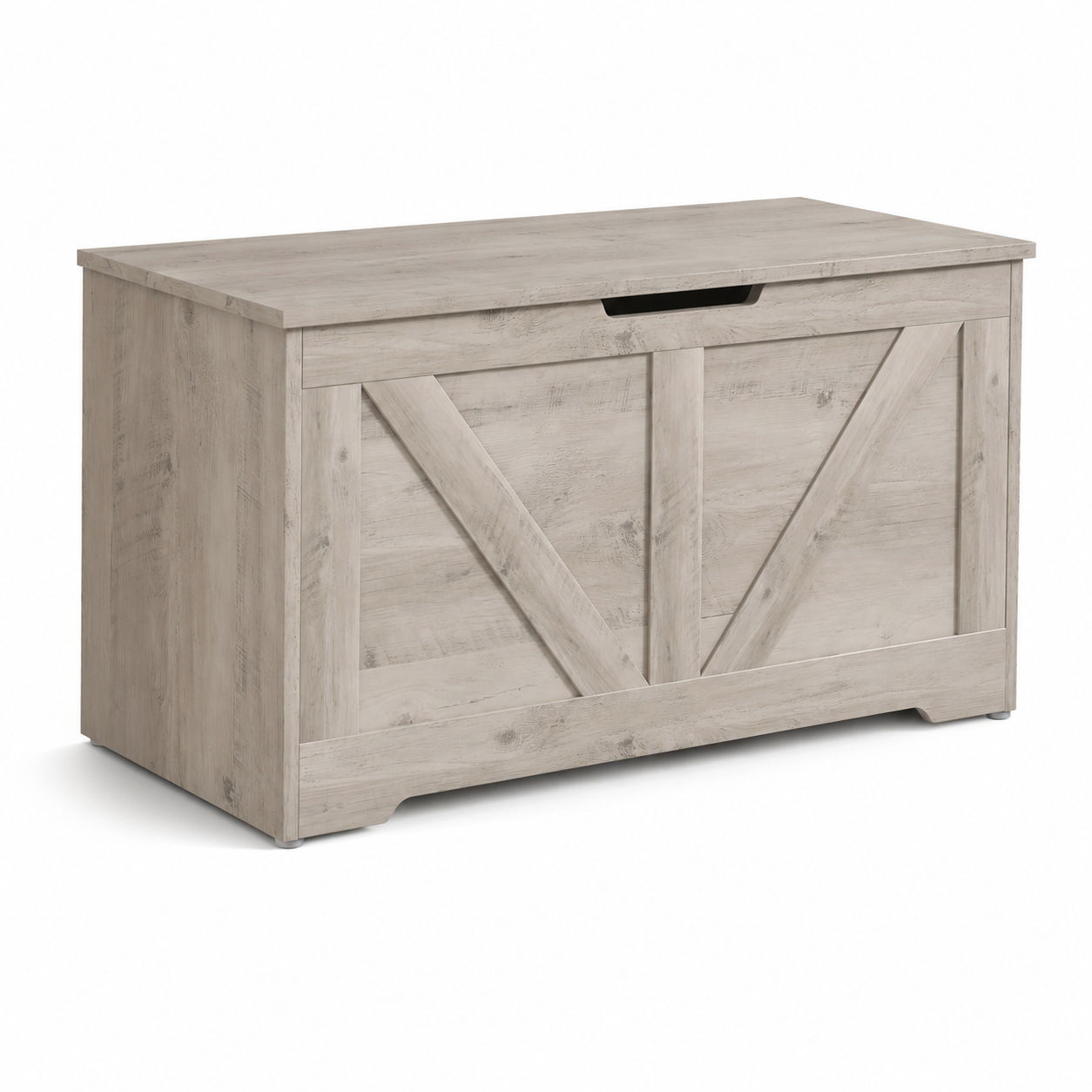 100L Home Storage Box, With Safety Hinges - Grey Wood-Effect