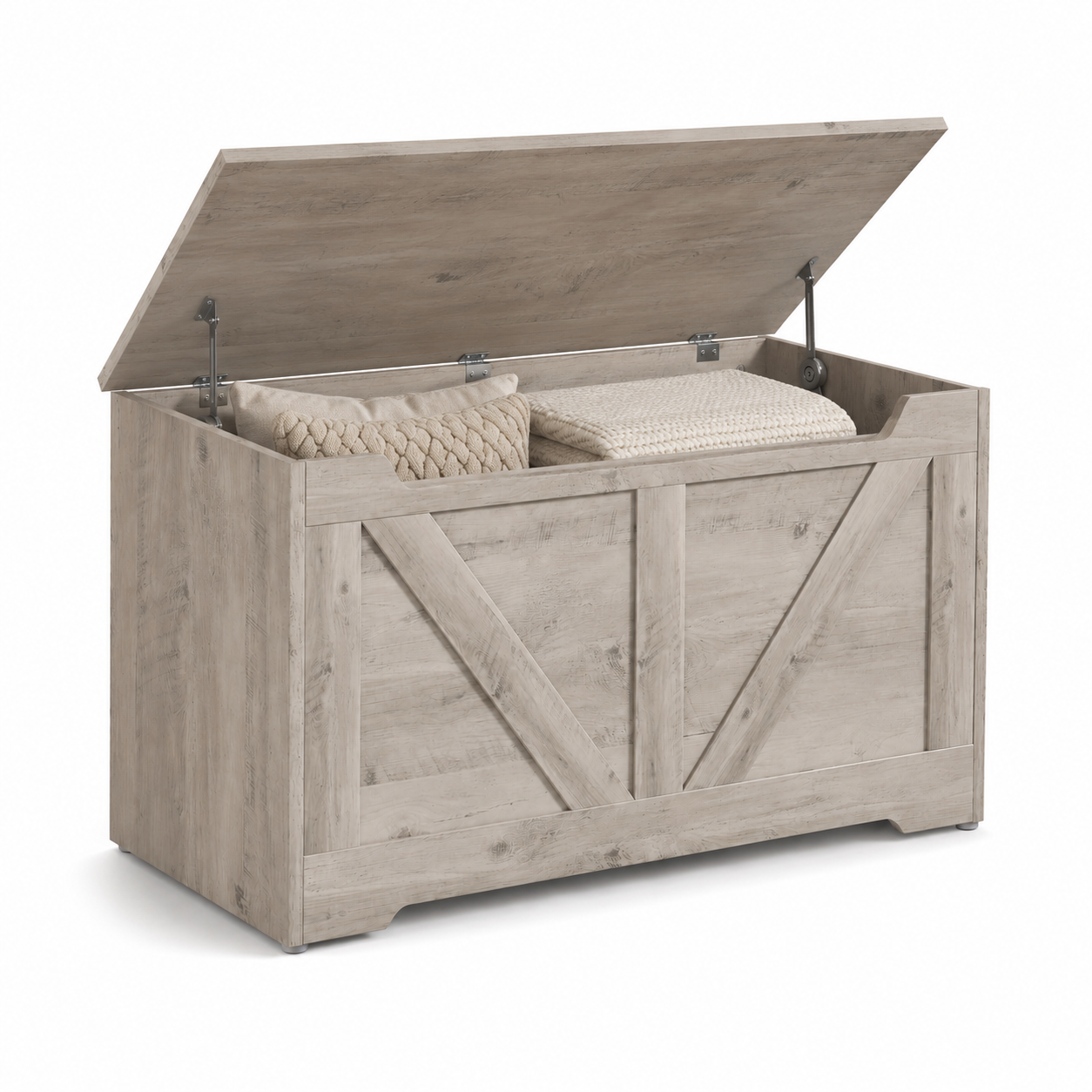 100L Home Storage Box, With Safety Hinges - Grey Wood-Effect