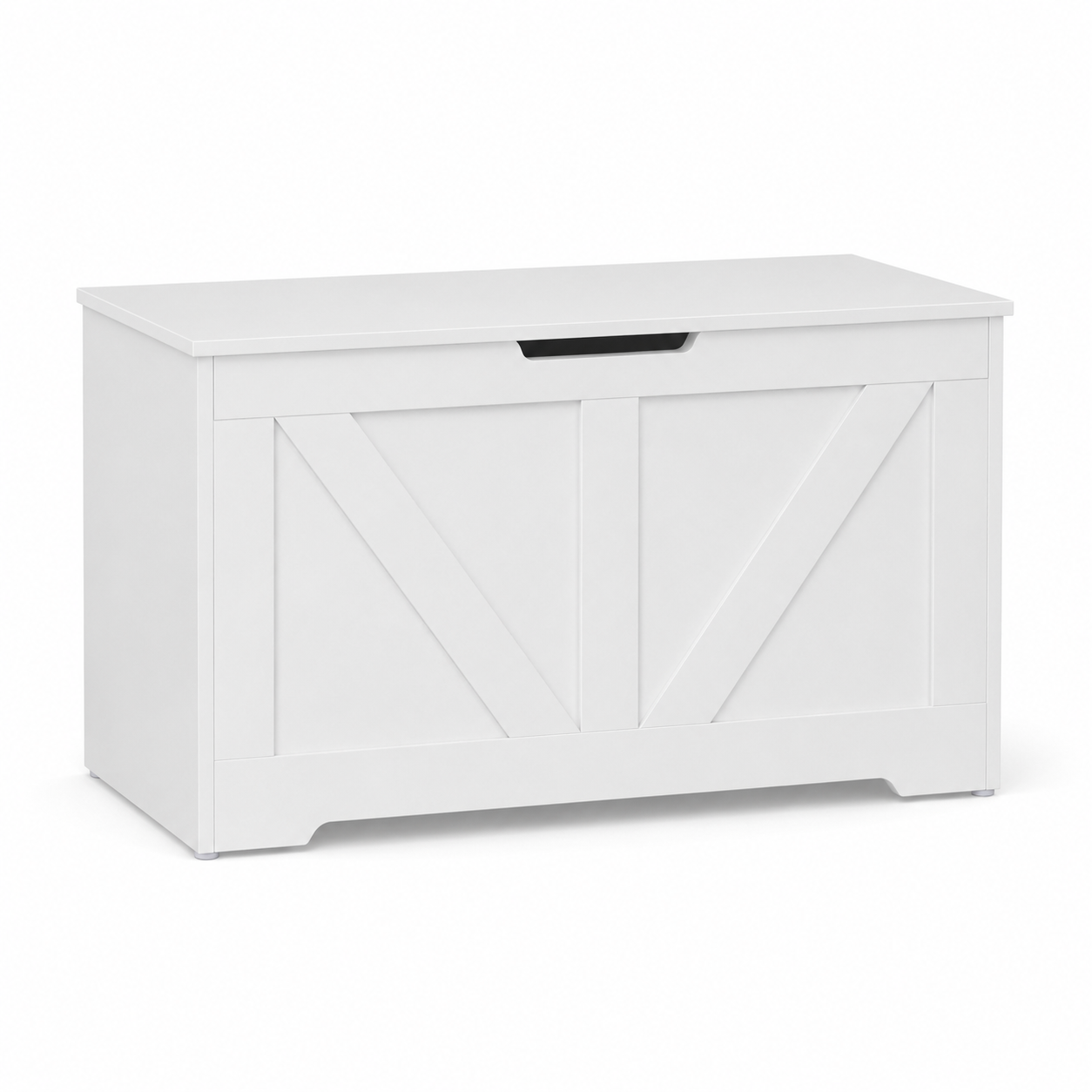 100L Home Storage Box, With Safety Hinges - White Wood-Effect