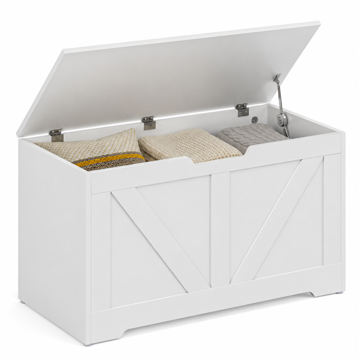 100L Home Storage Box, With Safety Hinges - White Wood-Effect