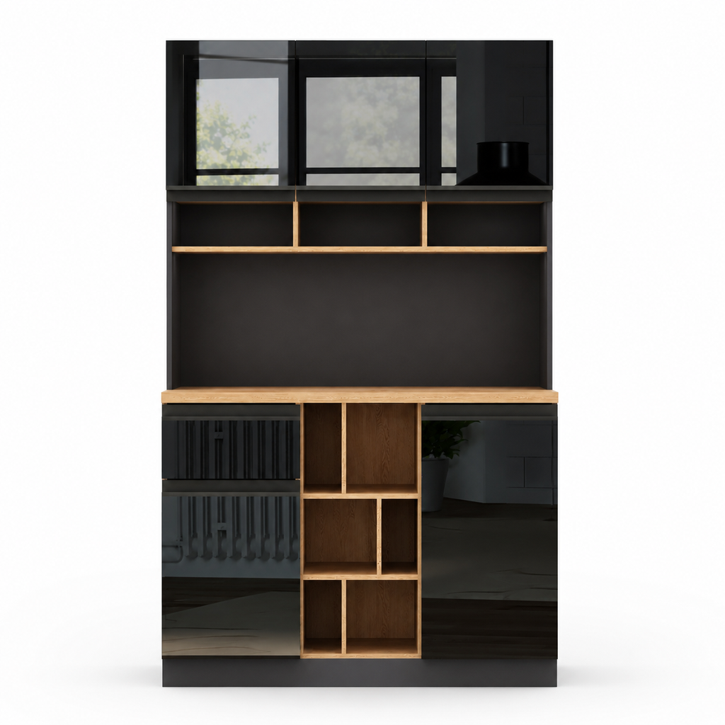 105x45x185 Cm,  Kitchen Cabinet, Buffet Sideboard, High-gloss Doors,  Adjustable Shelves, Drawers, Open Storage, Tip-over Protection, Suitable For Kitchen, Dining Room, And Living Room