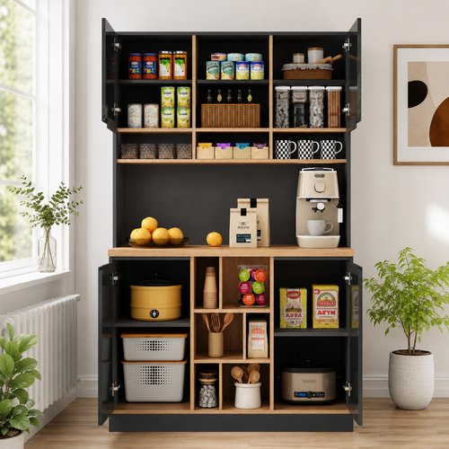 105x45x185 Cm,  Kitchen Cabinet, Buffet Sideboard, High-gloss Doors,  Adjustable Shelves, Drawers, Open Storage, Tip-over Protection, Suitable For Kitchen, Dining Room, And Living Room