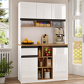 105x45x185 Cm,  Kitchen Cabinet, Buffet Sideboard, High-gloss Doors,  Adjustable Shelves, Drawers, Open Storage, Tip-over Protection, Suitable For Kitchen, Dining Room, And Living Room