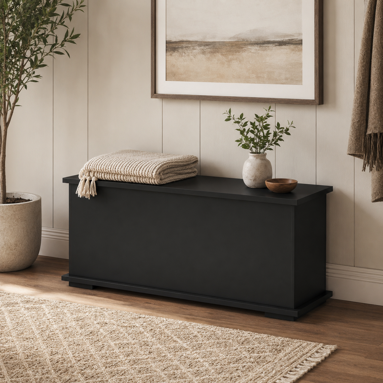 113L Storage Chest, Storage Box With Flip-Top Lid And 2 Safety Hinges, Storage Trunk For Living Room, Entryway, 100 X 40 X 40 Cm, Black