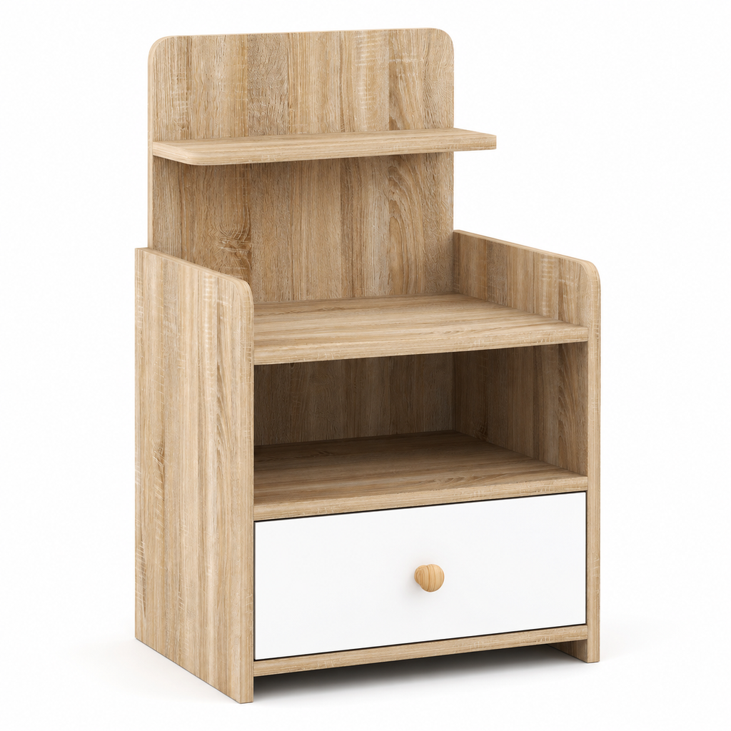 Multi-Storage Bedside Table - White/Wood-Effect