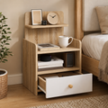 Multi-Storage Bedside Table - White/Wood-Effect