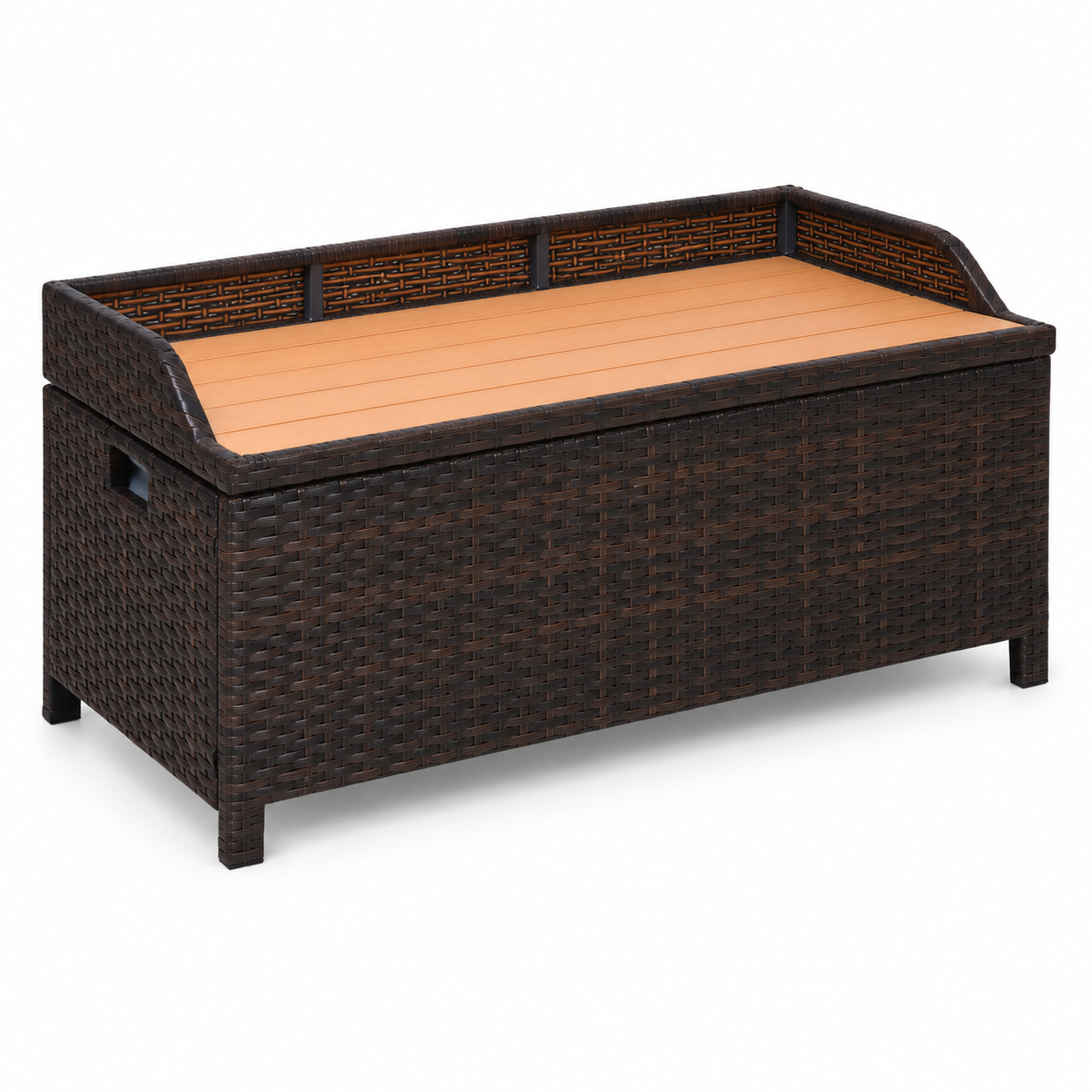 Rattan Storage Bench – 130L Garden Box with Seat, PE Wicker, Mixed Brown, 102×51×52cm