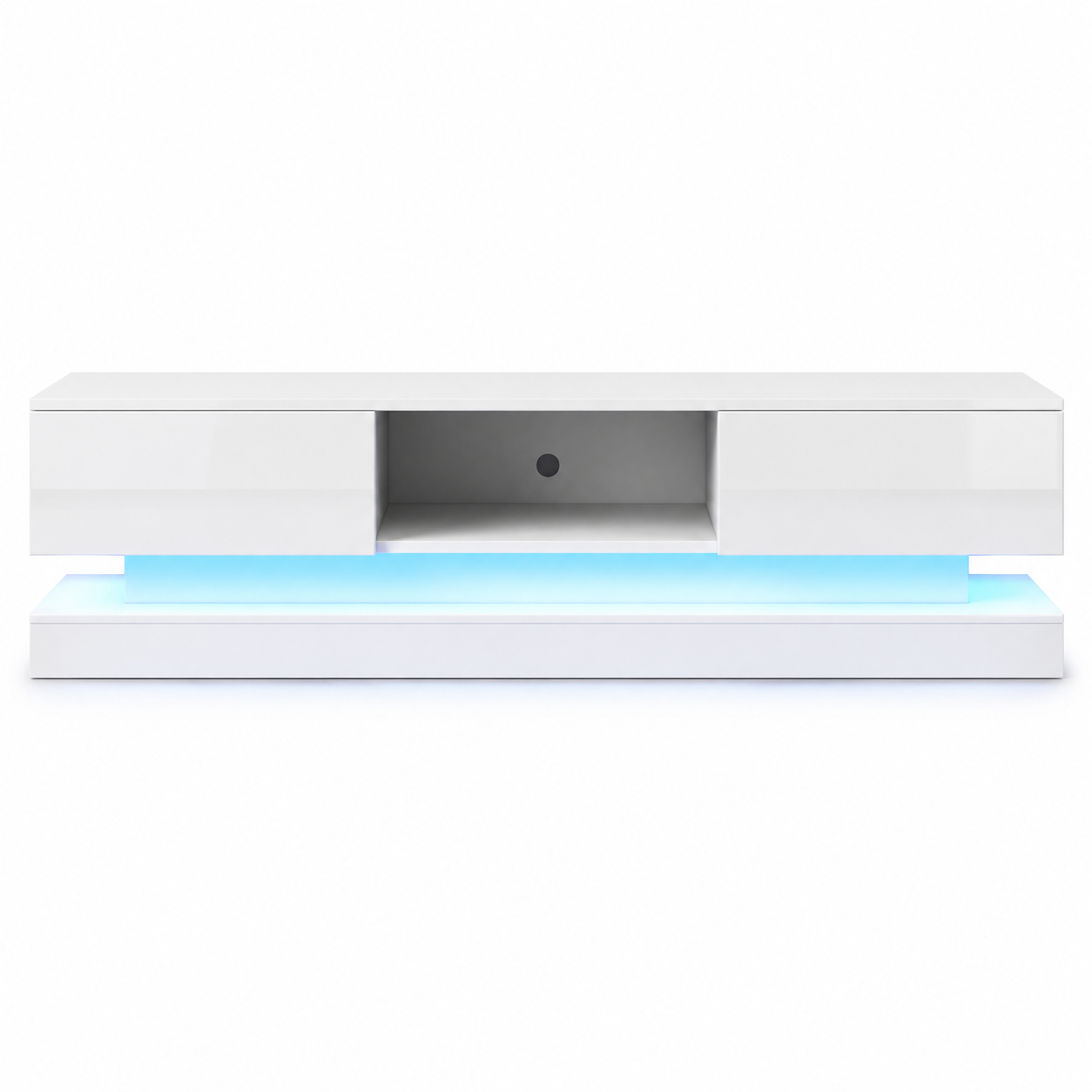 TV Unit – 160cm High-Gloss with 16-Colour LED, 2 Drawers, White, For 70–79 Inch TVs