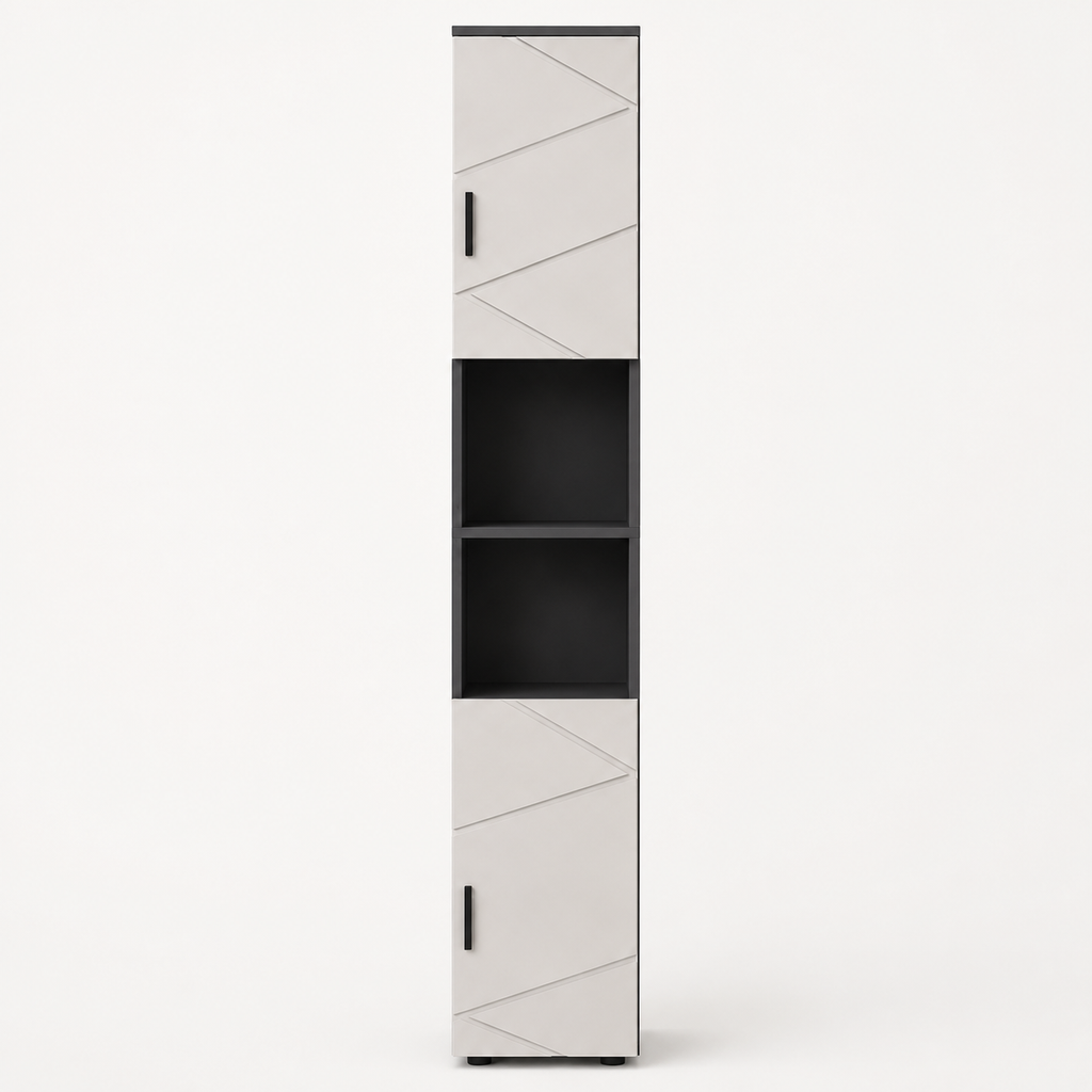 Bathroom Tallboy Cabinet Embossed Line Design – Particle Board, Grey, 30 × 30 × 183 cm