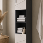 Bathroom Tallboy Cabinet Embossed Line Design – Particle Board, Grey, 30 × 30 × 183 cm