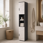 Bathroom Tallboy Cabinet Embossed Line Design – Particle Board, Grey, 30 × 30 × 183 cm