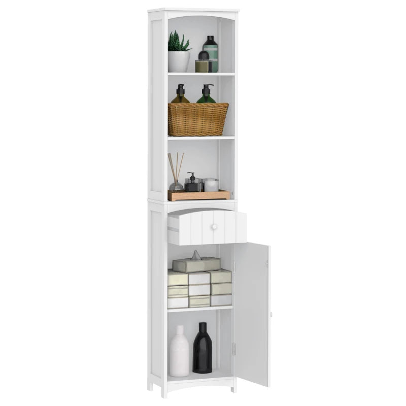 Tall Linen Tower Cabinet with Drawer – White — product photo angled
