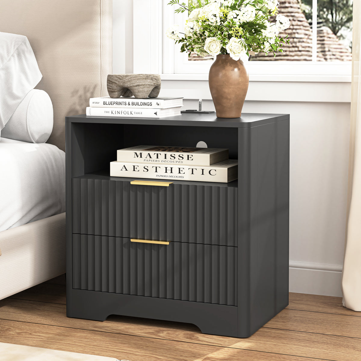 Nightstand with Charging Station & Night Light – Black — product photo