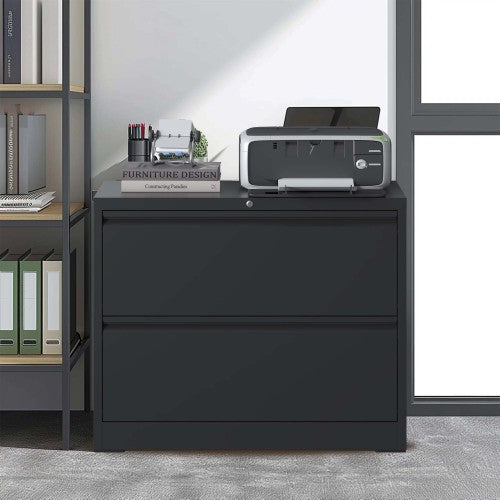 2-Drawer Lateral File Cabinet with Lock, Steel – Black — room view