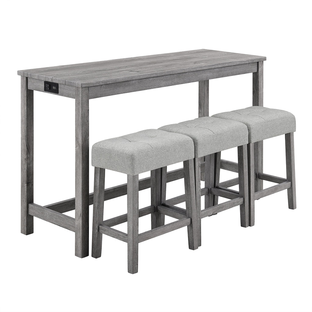 Bar Table & Stools Set with Power Outlet – Gray — product photo