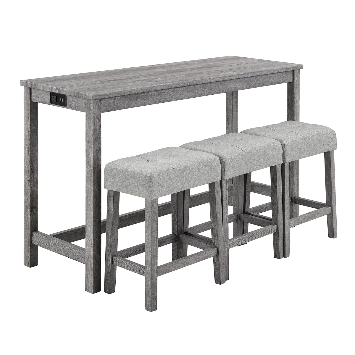 Bar Table & Stools Set with Power Outlet – Gray — product photo