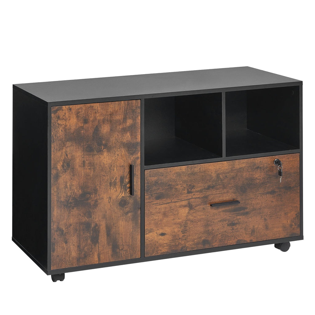 Mobile Wood File Cabinet with Open Shelves – Rustic Brown — product photo