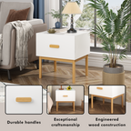 1-Drawer Nightstand with Wood Legs, Minimalist – White — features