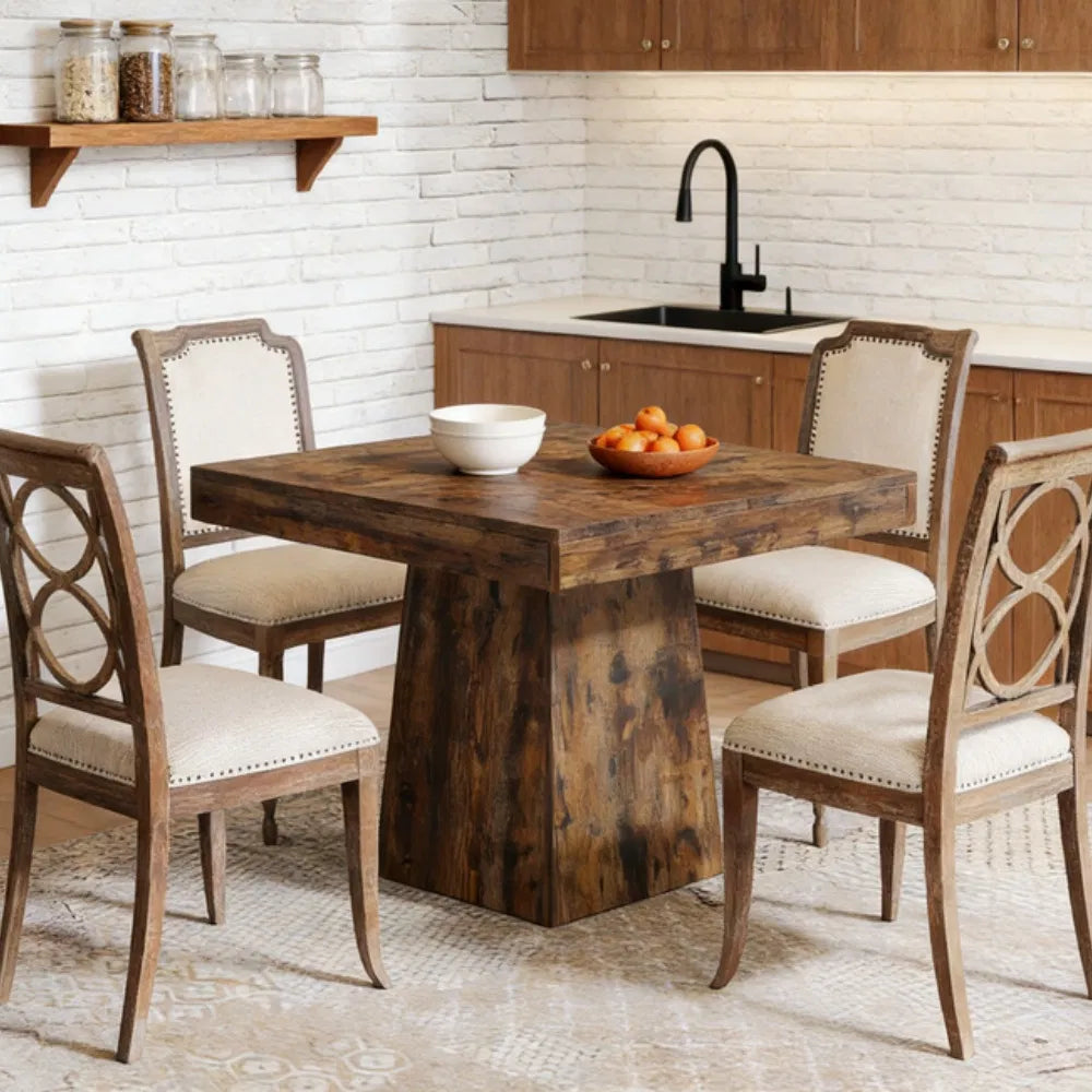 Square Farmhouse Dining Table, 31" – Gray — room view angled