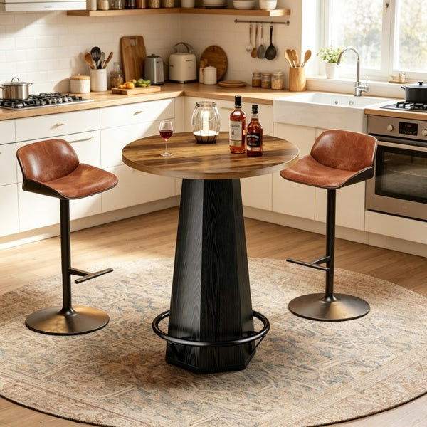 Round Bar Table, 31" Hexagonal Base – Black/Brown — room view angled