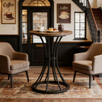 Round Bar Table for 2, Metal Frame – Brown — room view angled