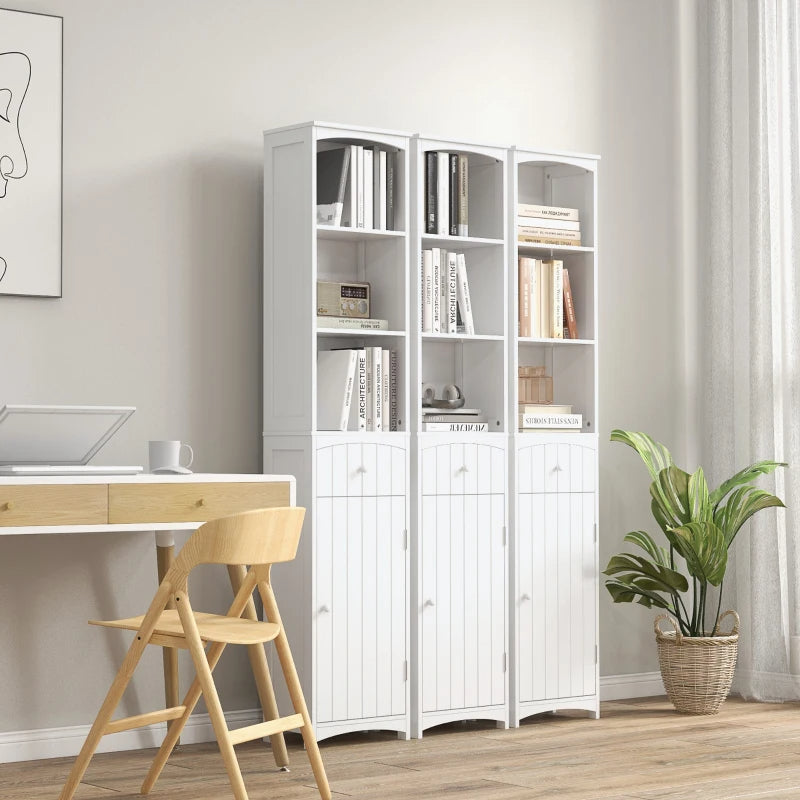Tall Linen Tower Cabinet with Drawer – White — room view