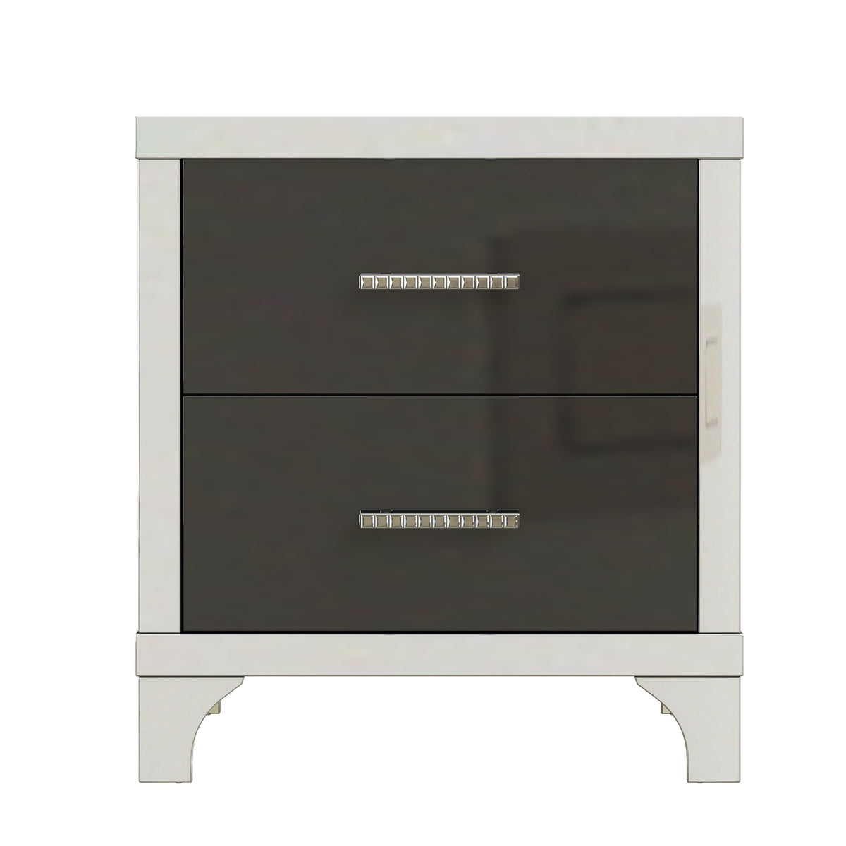 2-Drawer Mirrored Nightstand, High-Gloss – Black — product photo