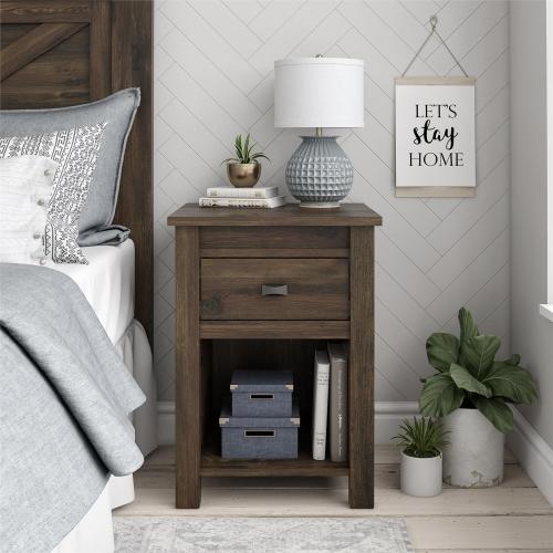 Rustic Nightstand with Storage, Farmhouse – Brown — room view