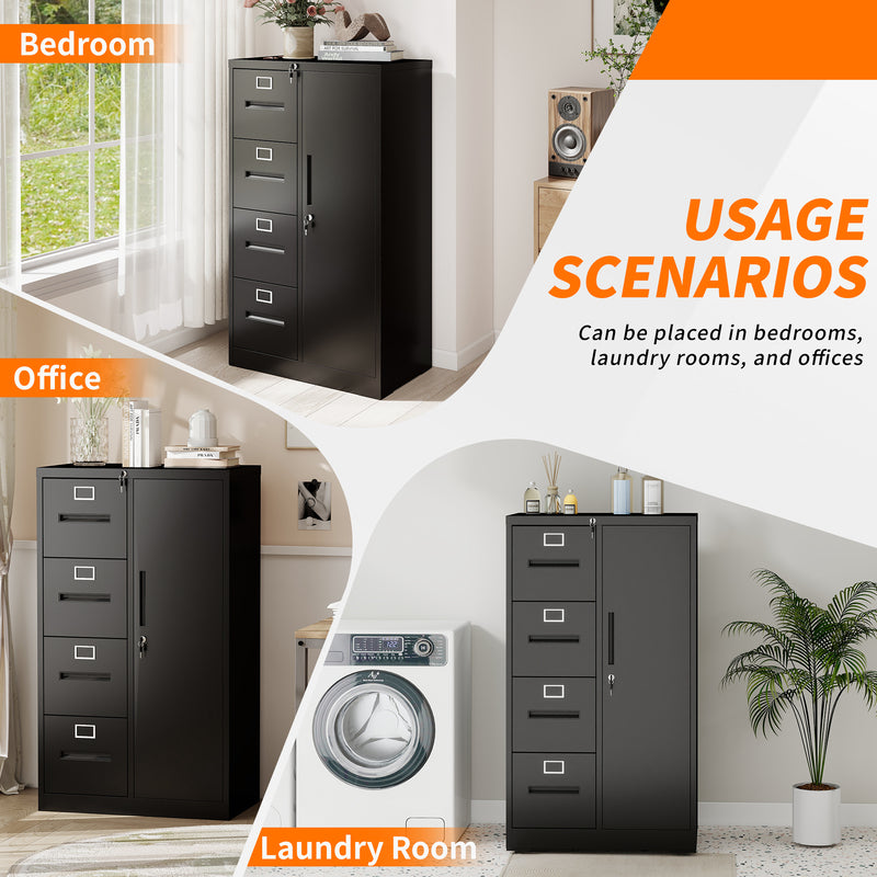 4-Drawer Vertical File Cabinet with Lock, Steel – Black — features