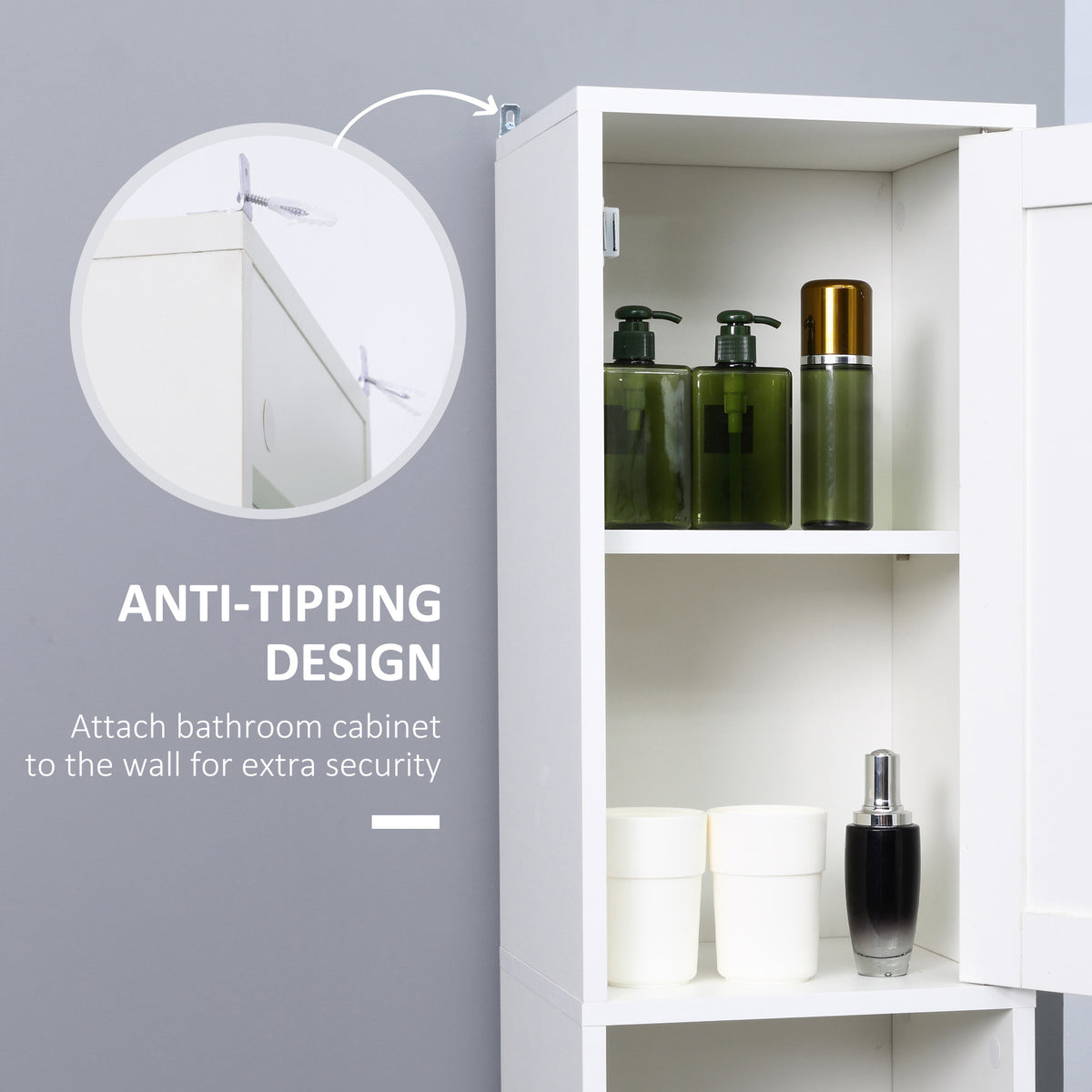 Tall Bathroom Storage Cabinet with Mirror – White — features