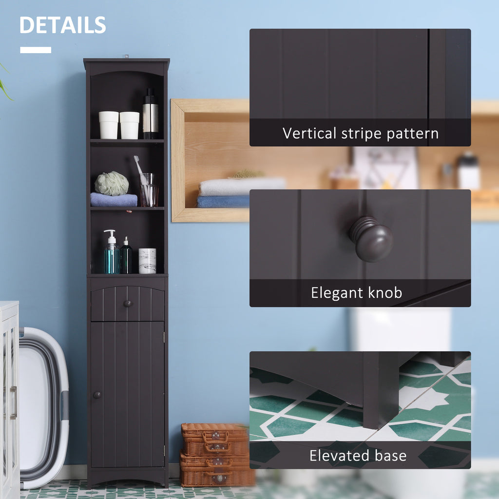Narrow Bathroom Linen Tower with Cabinet – Brown — features