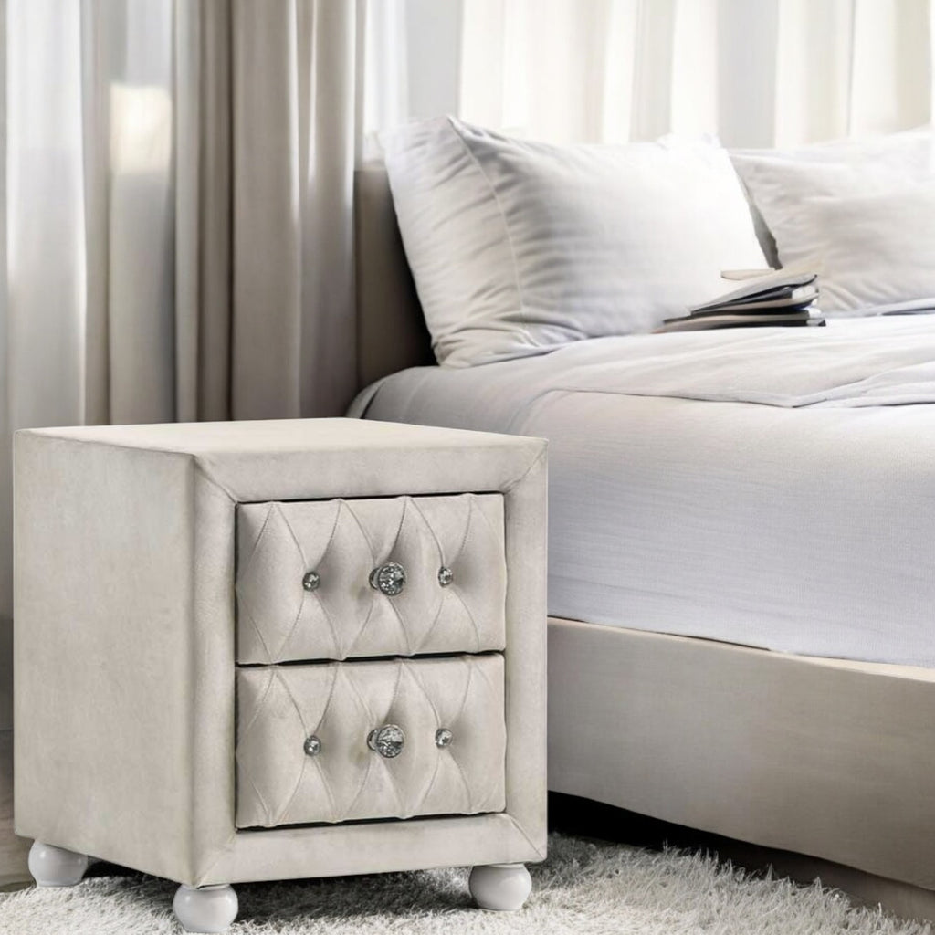 Upholstered Fabric Nightstand, Square – Beige — room view