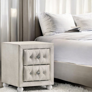 Upholstered Fabric Nightstand, Square – Beige — room view
