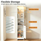 Narrow Bathroom Storage Cabinet with LED Light – White — features