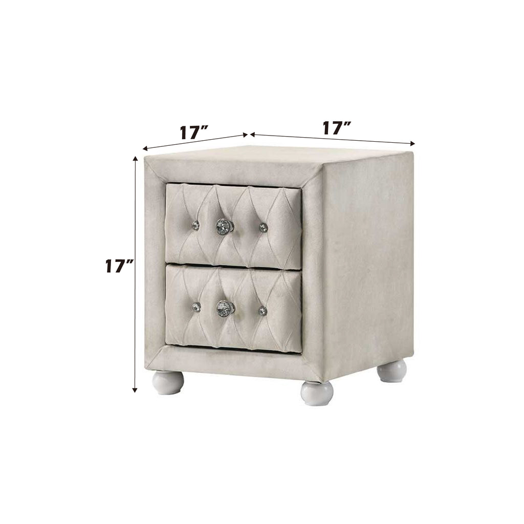 Upholstered Fabric Nightstand, Square – Beige — dimensions
