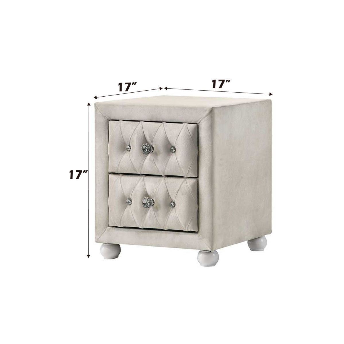 Upholstered Fabric Nightstand, Square – Beige — dimensions