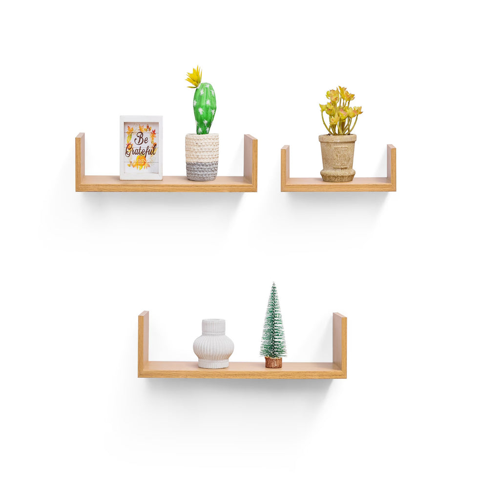 14" Floating Wall Shelf, Wood – Golden — room view angled