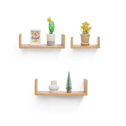 14" Floating Wall Shelf, Wood – Golden — room view angled