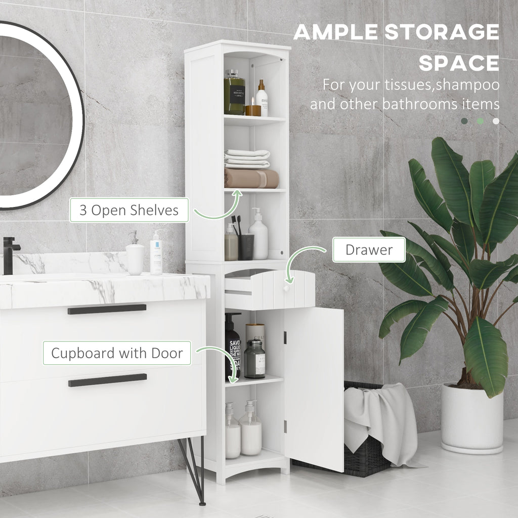 Tall Linen Tower Cabinet with Drawer – White — features