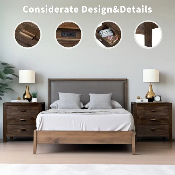 3-Drawer Nightstand with USB Charging & Outlets — features