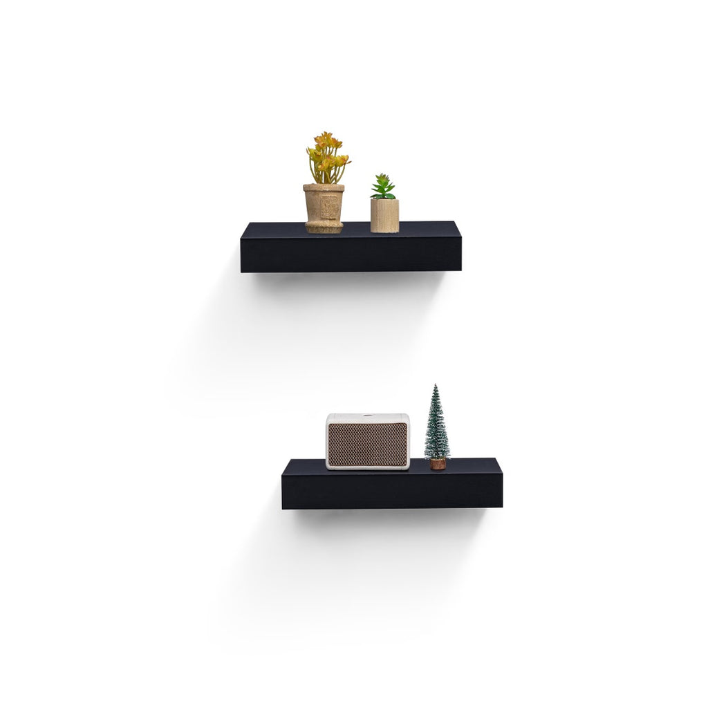 15" Floating Wall Shelf with Hidden Brackets – Black — room view angled