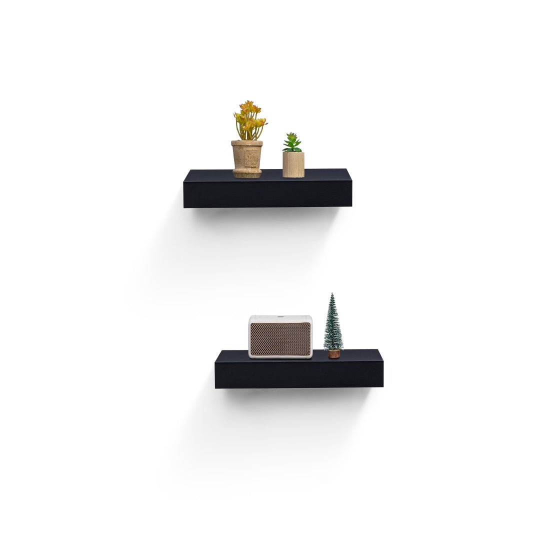 15" Floating Wall Shelf with Hidden Brackets – Black — room view angled