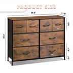 8-Drawer Fabric Dresser with Wood Top, Wide – Rust Brown — dimensions