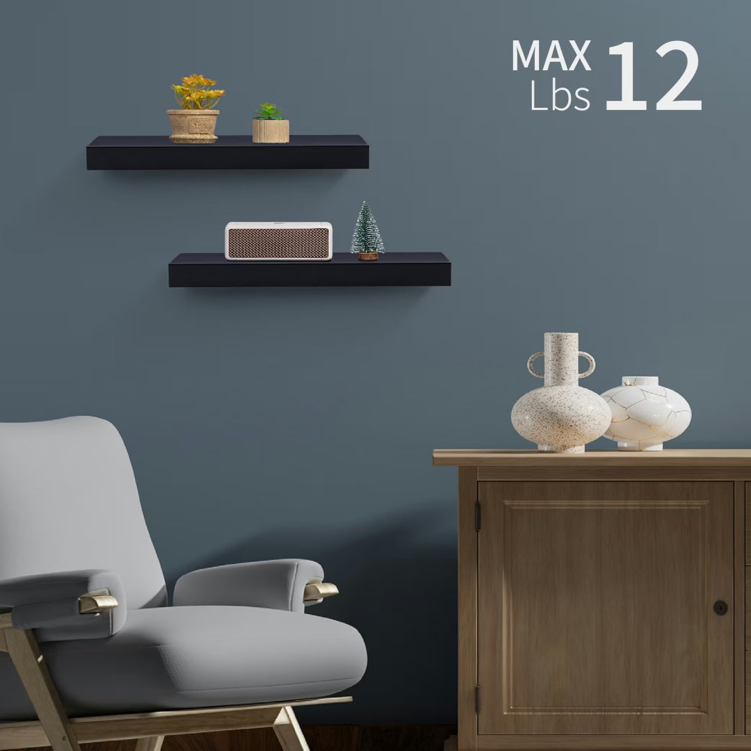 15" Floating Wall Shelf with Hidden Brackets – Black — features